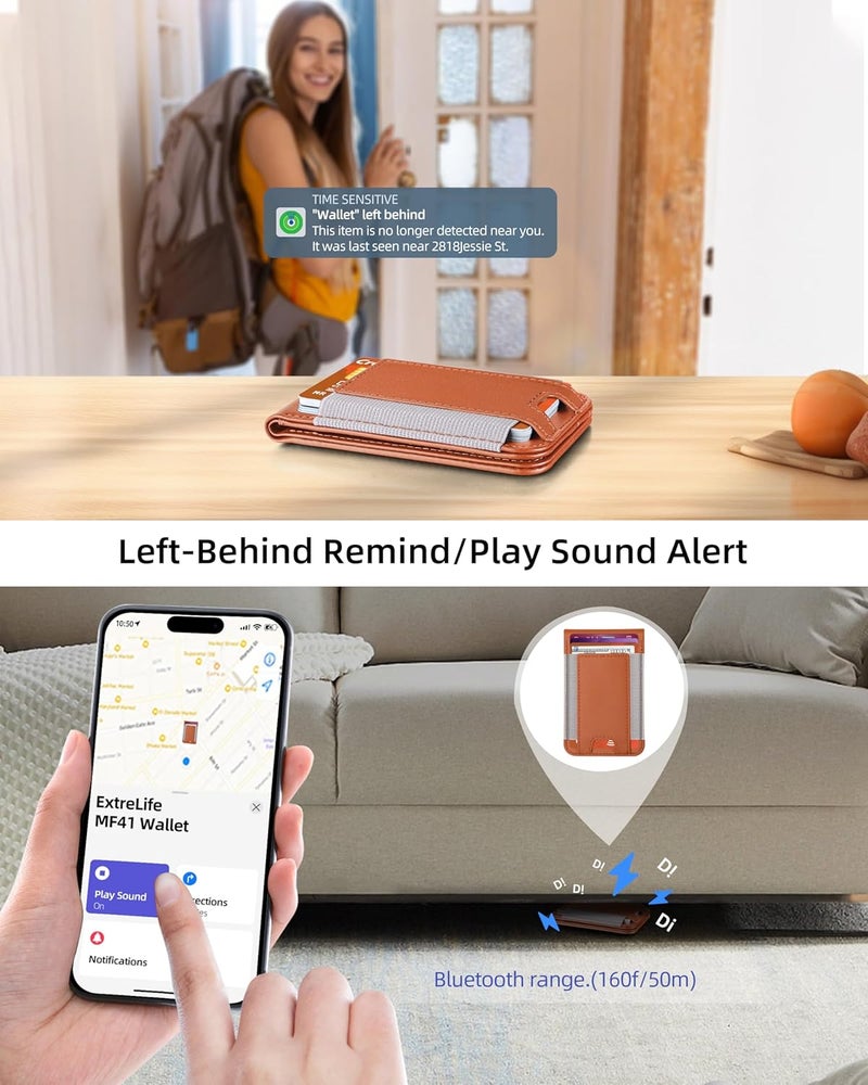 ExtreLife for Magsafe Wallet, Works with Apple Find My, 8-Card Holder, Adjustable Stand, Magnetic Wallet for iPhone 17/16/15/14 Pro Max/14 Pro/14/14 Plus/13/12 Series, RFID Blocking, Brown - Image 3